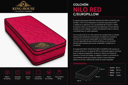 Colchon 0.80 X 1.90 X 0.26 Esp King-house Nilo Red C/europil