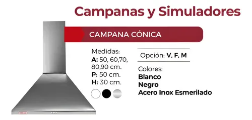 Campana Extractor De Cocina Conica Negra 0.60 Completa Motor Negro