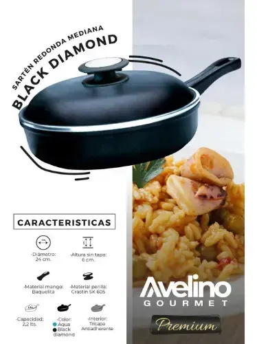 Sartén Con Tapa 24cm , 2.20lts - Avelino Gourmet Negro