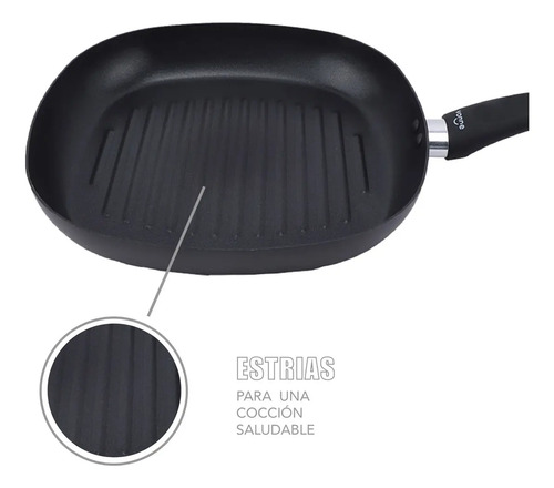 Bifera 26 Cm Resistente Sarten Estrias Anti Adherente Negro