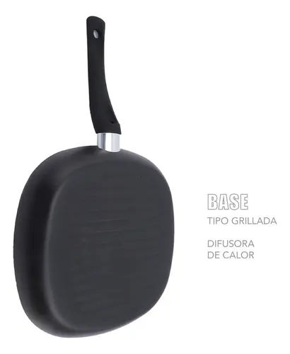 Bifera 26 Cm Resistente Sarten Estrias Anti Adherente Negro