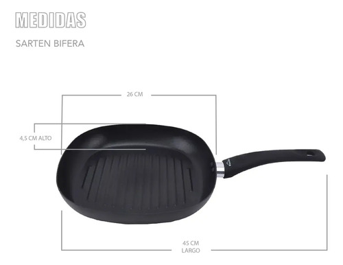 Bifera 26 Cm Resistente Sarten Estrias Anti Adherente Negro