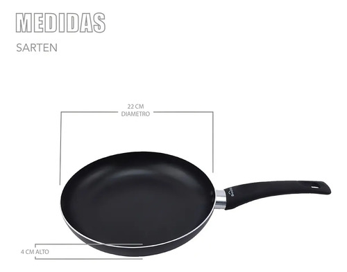 Sarten Cocina Aluminio Anti Adherente Cacerola Resistente Negro