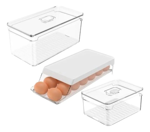 Set Organizador De Huevos Y Contenedores 5l,2.2l Con Tapa