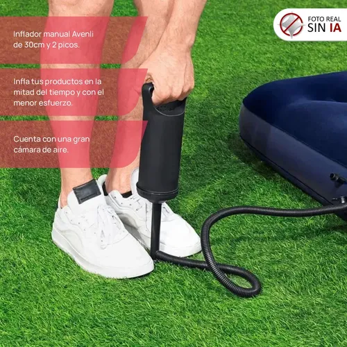 Inflador Manual Doble Acción Avenli Camping Piletas Negro