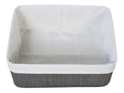 Cesto Organizador Caja Bambu Gris 38x28x16cm Plegable Baño