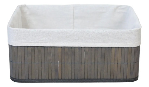 Cesto Organizador Caja Bambu Gris 38x28x16cm Plegable Baño