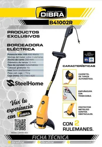 Bordeadora Eléctrica Steel Home B41002r 600 W Corte 250mm Amarillo