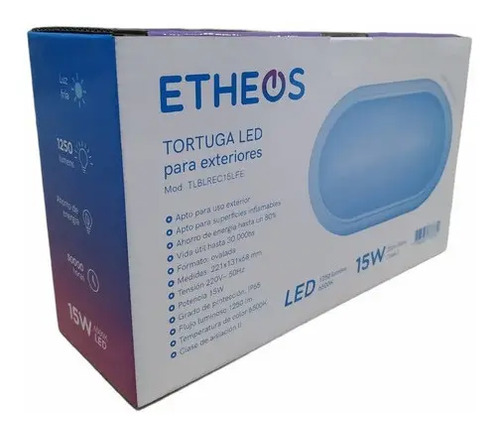 Tortuga Led Ovalada 15w Exterior Etheos Fría 6500k 1250lm Blanco Frío