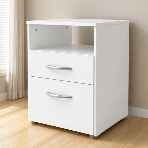 Mesa De Luz Platinum Blanca De 1 Cajon Y 1 Puerta Brillante Blanco