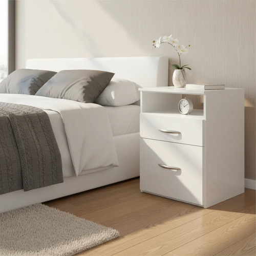 Mesa De Luz Platinum Blanca De 1 Cajon Y 1 Puerta Brillante Blanco
