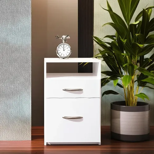 Mesa De Luz Platinum Blanca De 1 Cajon Y 1 Puerta Brillante Blanco