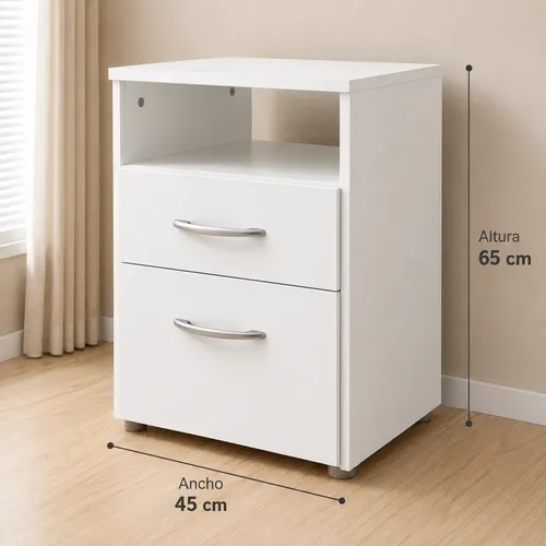 Mesa De Luz Platinum Blanca De 1 Cajon Y 1 Puerta Brillante Blanco