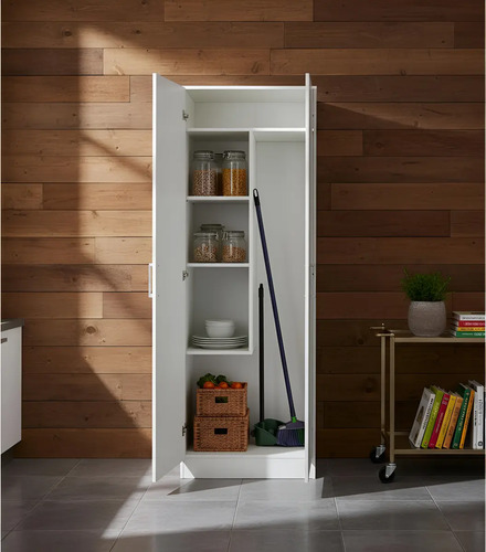 Mueble Escobero Multiuso Platinum 2 Puertas 4 Estantes Blanco