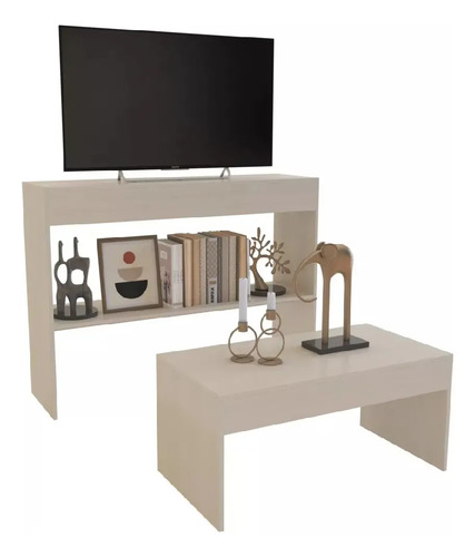Combo Delos Dsm01 Mesa Centro + Mesa Tv 55 Fineline Crema