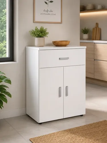 Mesa Para Microondas Con Cajon Platinum Blanca 2 Puertas Blanco