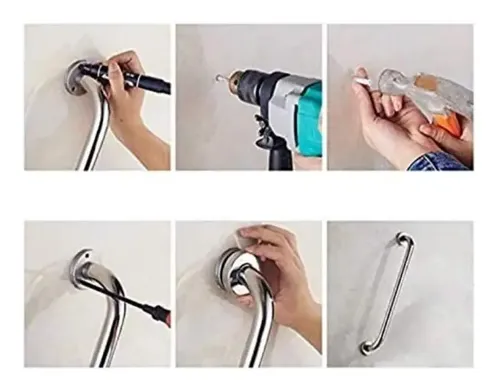 Agarradera Recta De Seguridad Para Baño De Acero Inoxidable Gloa De 45 Cm Plateado