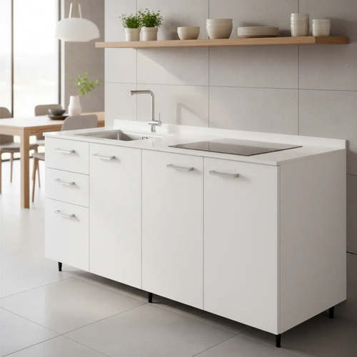 Bajo Mesada Platinum Blanco 1.60 X 0.58 4 Puertas 3 Cajones Blanco