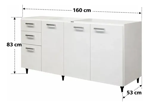 Bajo Mesada Platinum Blanco 1.60 X 0.58 4 Puertas 3 Cajones Blanco
