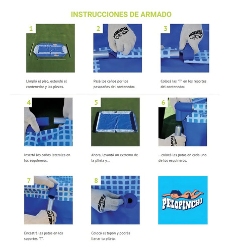 Pileta Estructural Rectangular Pelopincho 1020 Con Capacidad De 1000 Litros 1.85x1.45 M Azul Mosaico