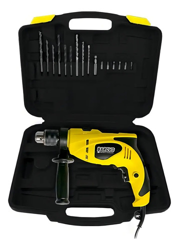 Taladro Percutor Atornillador 13mm 750w Mechas Puntas Maletin Barovo Amarillo