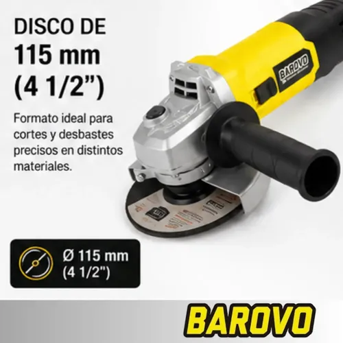 Amoladora Angular 4 1/2 750 Wts Barovo Aa75b Color Amarillo Frecuencia 50 Hz