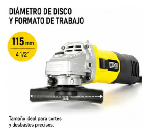 Amoladora Angular 4 1/2 750 Wts Barovo Aa75b Color Amarillo Frecuencia 50 Hz
