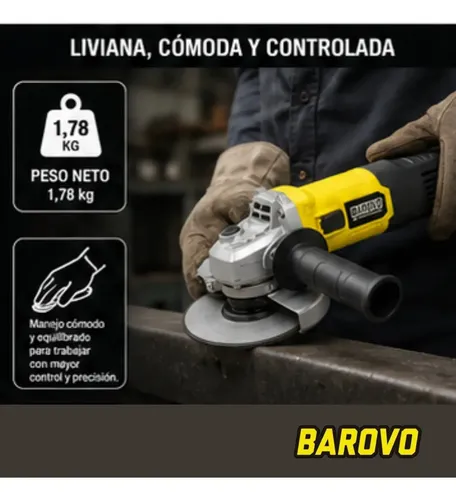 Amoladora Angular 4 1/2 750 Wts Barovo Aa75b Color Amarillo Frecuencia 50 Hz