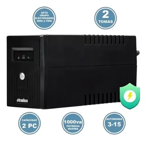 Ups Atomlux 1000a 2 Tomas Rango Reg. 165-275vca Apto P/grupo Negro