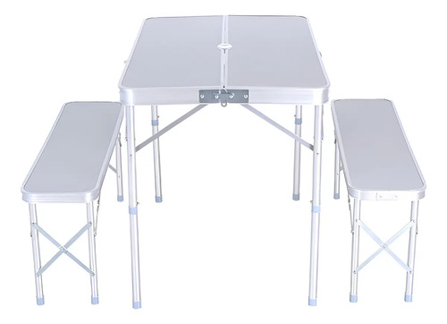 Kushiro Spalu03 Mesa Plegable Aluminio Con 2 Bancos Maletin Color Plateado