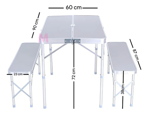 Kushiro Spalu03 Mesa Plegable Aluminio Con 2 Bancos Maletin Color Plateado