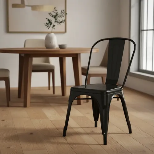 Silla Tolix Negra Chapa Desarmable Apilable Chapa Negro Negro