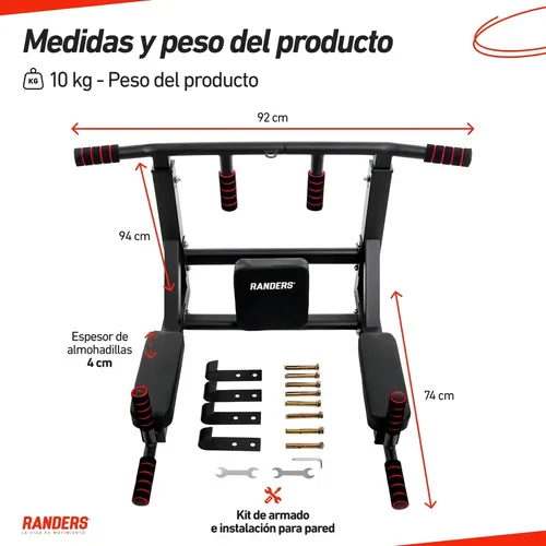 Barra Multifunción De Pared, Dominadas, Paralelas Randers Negro