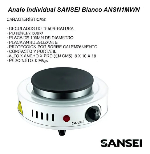 Anafe Sansei Ansn1mwn 1h 500w Encendido Manual Blanco Blanco
