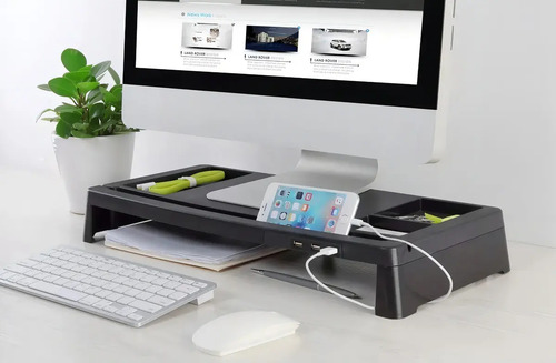Base Ergonomica Escritorio One Box Ob-susb Organizador Usb Color Negro
