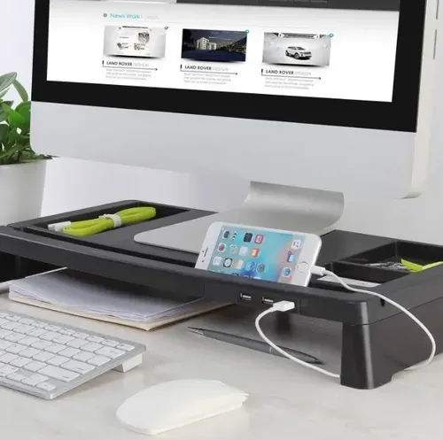 Base Ergonomica Escritorio One Box Ob-susb Organizador Usb Color Negro