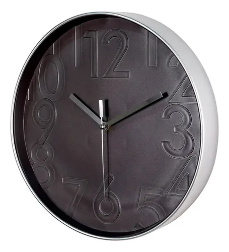 Reloj 30 Cm De Pared Vonne Moderno Crdi-30pg Grande Negro Plateado Marrón Oscuro