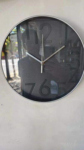Reloj 30 Cm De Pared Vonne Moderno Crdi-30pg Grande Negro Plateado Marrón Oscuro
