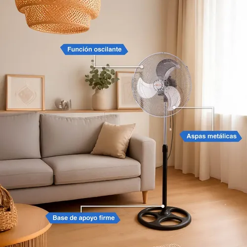 Ventilador Kanjihome 18 Kjh-fh1311 De Pie 90w 1.50m 3 Aspas De Metal Diámetro 45.72 Cm 50 Gris Plateado