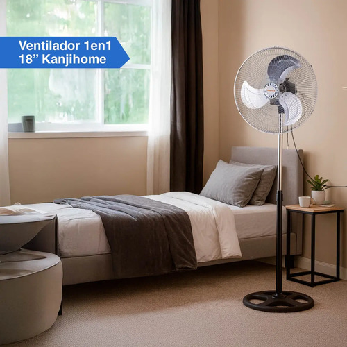 Ventilador Kanjihome 18 Kjh-fh1311 De Pie 90w 1.50m 3 Aspas De Metal Diámetro 45.72 Cm 50 Gris Plateado