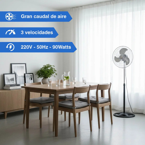Ventilador Kanjihome 18 Kjh-fh1311 De Pie 90w 1.50m 3 Aspas De Metal Diámetro 45.72 Cm 50 Gris Plateado