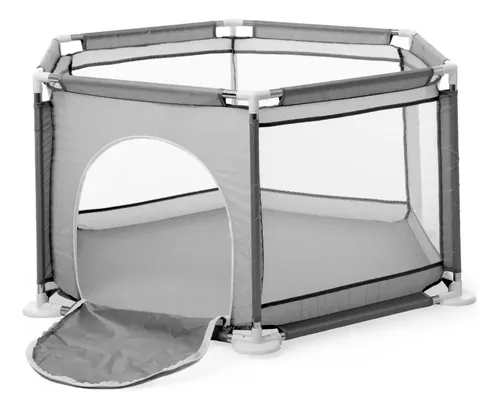 Corralito Para Ñinos Bebesit Gris Plegable Hexagonal Gris Liso