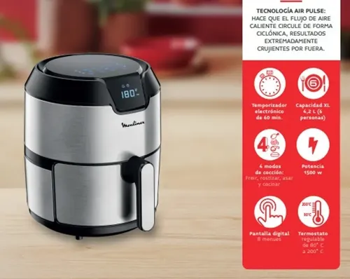 Freidora De Aire Moulinex Fry Deluxe 4.2 Litros Inoxidable Plateado