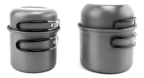 Marmita Camping 5 Piezas Kushiro Alumunio Anodizado Olla Cacerola Color Gris Oscuro