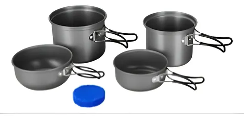 Marmita Camping 5 Piezas Kushiro Alumunio Anodizado Olla Cacerola Color Gris Oscuro