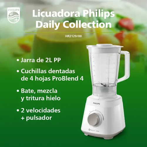 Licuadora Philips Hr2129 2 Litros 550w Resistente Pica Hielo Blanco