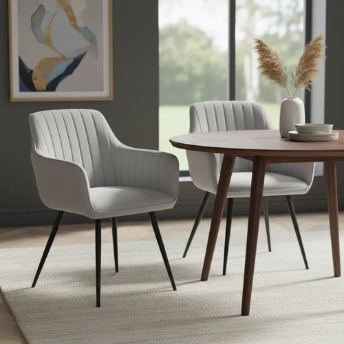 Set X2 Silla Sillon De Comedor Dallas Aterciopelado Caño Aterciopelado Negro Gris