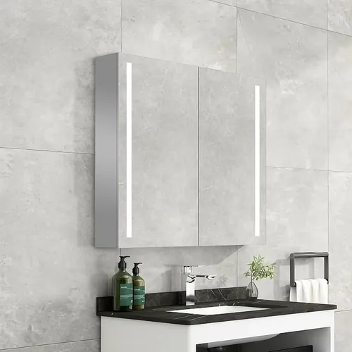 Botiquín Para Baño De Aluminio Con Espejo Y Sensor Led Gloa Plateado