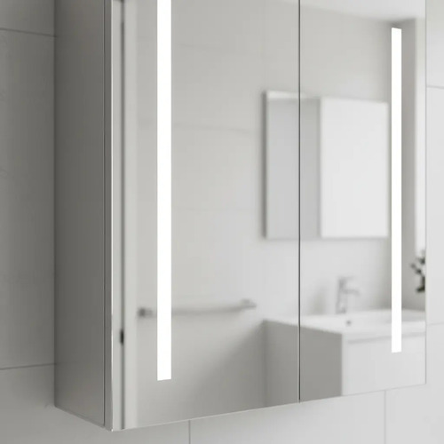 Botiquín Para Baño De Aluminio Con Espejo Y Sensor Led Gloa Plateado