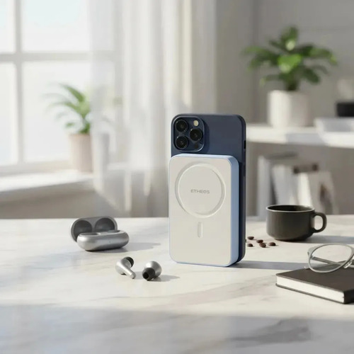 Cargador Portatil Magnetico Powerbank Etheos 10000mah Blanco